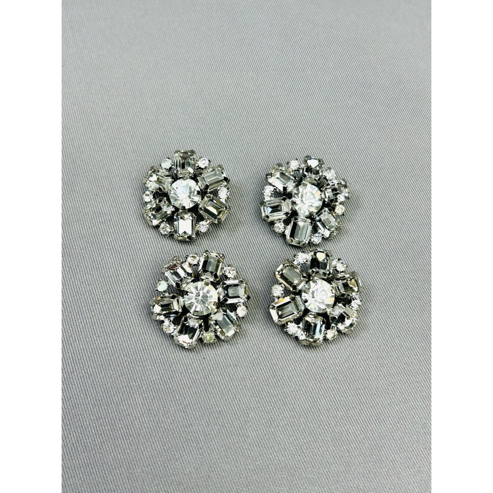 Metal & Rhinestone Large Flower Buttons Set Of 4 - Picture 2 of 9